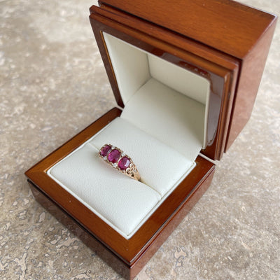18CT Rose Gold Ruby and Diamond Trilogy Ring