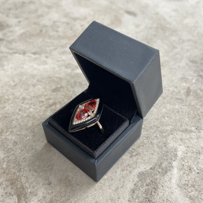 18CT Rose Gold Sapphire Diamond and Onyx Ring
