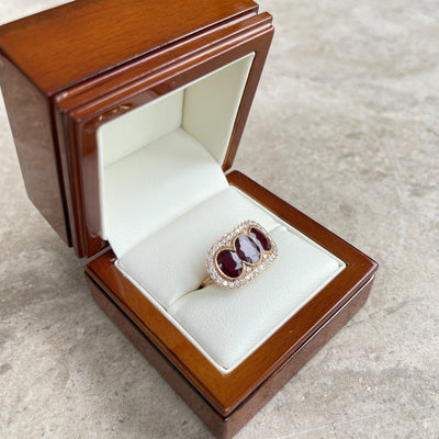 18CT Rose Gold Trilogy Ruby and Diamond Ring