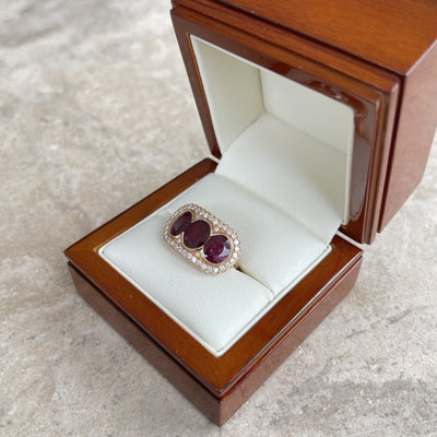 18CT Rose Gold Trilogy Ruby and Diamond Ring