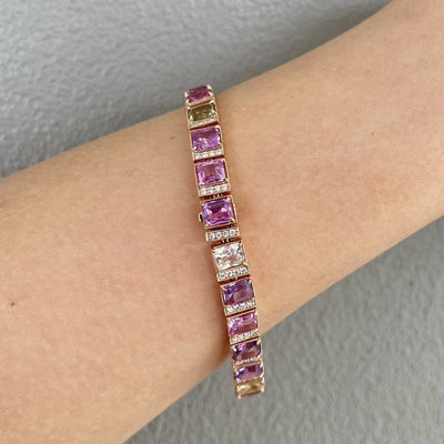 18CT Rose Gold (NO HEAT) Fancy Sapphire and Diamond Bracelet