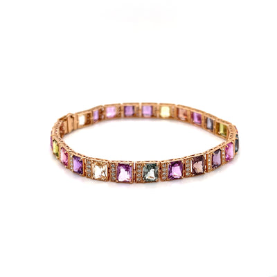 18CT Rose Gold (NO HEAT) Fancy Sapphire and Diamond Bracelet