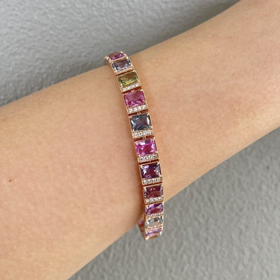 18CT Rose Gold (NO HEAT) Fancy Sapphire and Diamond Bracelet
