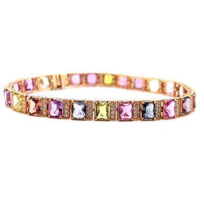 18CT Rose Gold (NO HEAT) Fancy Sapphire and Diamond Bracelet