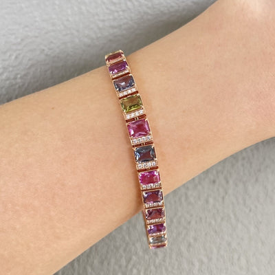18CT Rose Gold (NO HEAT) Fancy Sapphire and Diamond Bracelet