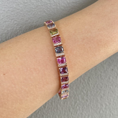 18CT Rose Gold (NO HEAT) Fancy Sapphire and Diamond Bracelet
