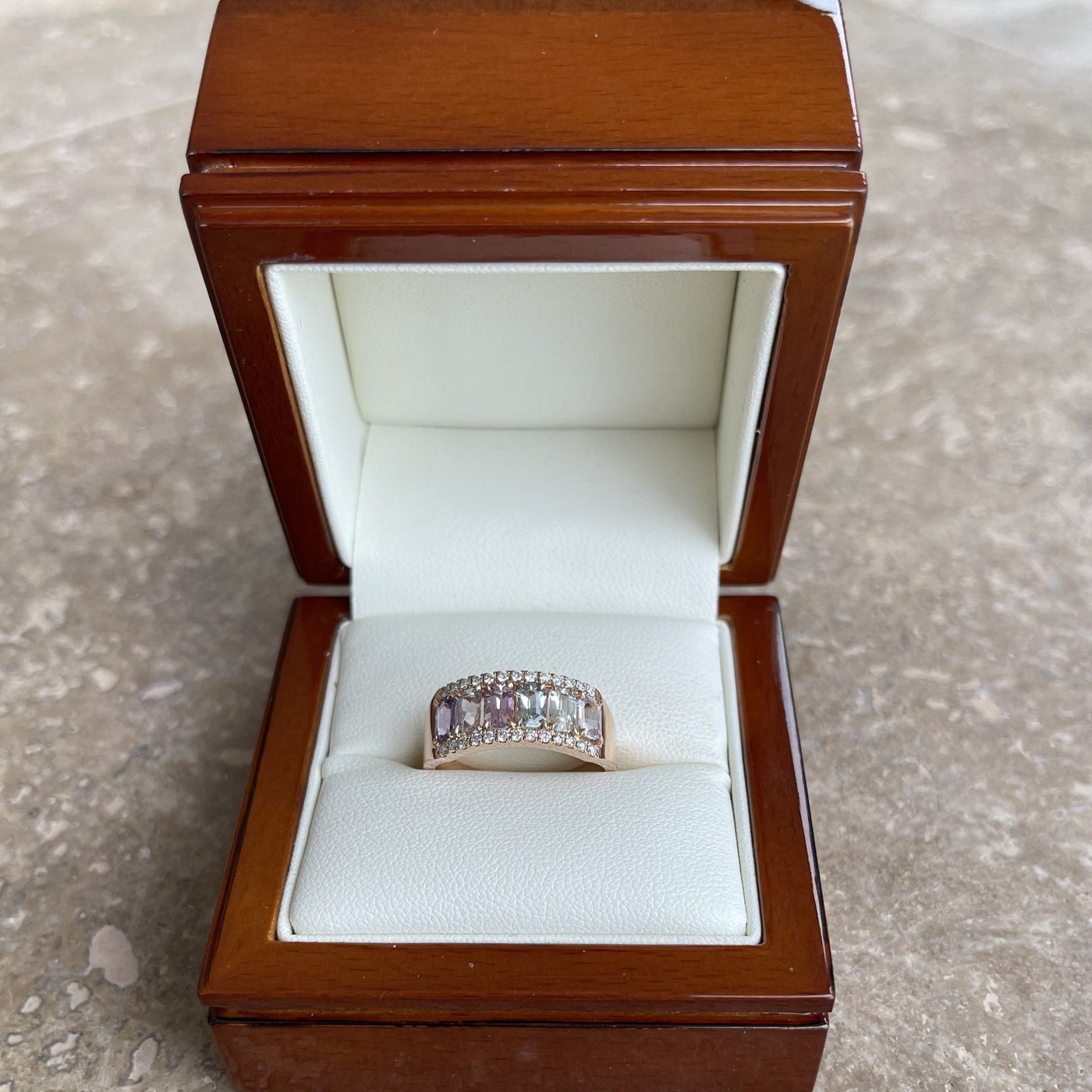 18CT Rose Gold (NO HEAT) Fancy Sapphire and Diamond Ring
