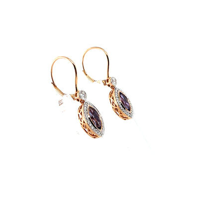 18CT Rose Gold (NO HEAT) Marquise Purple Sapphire Earrings