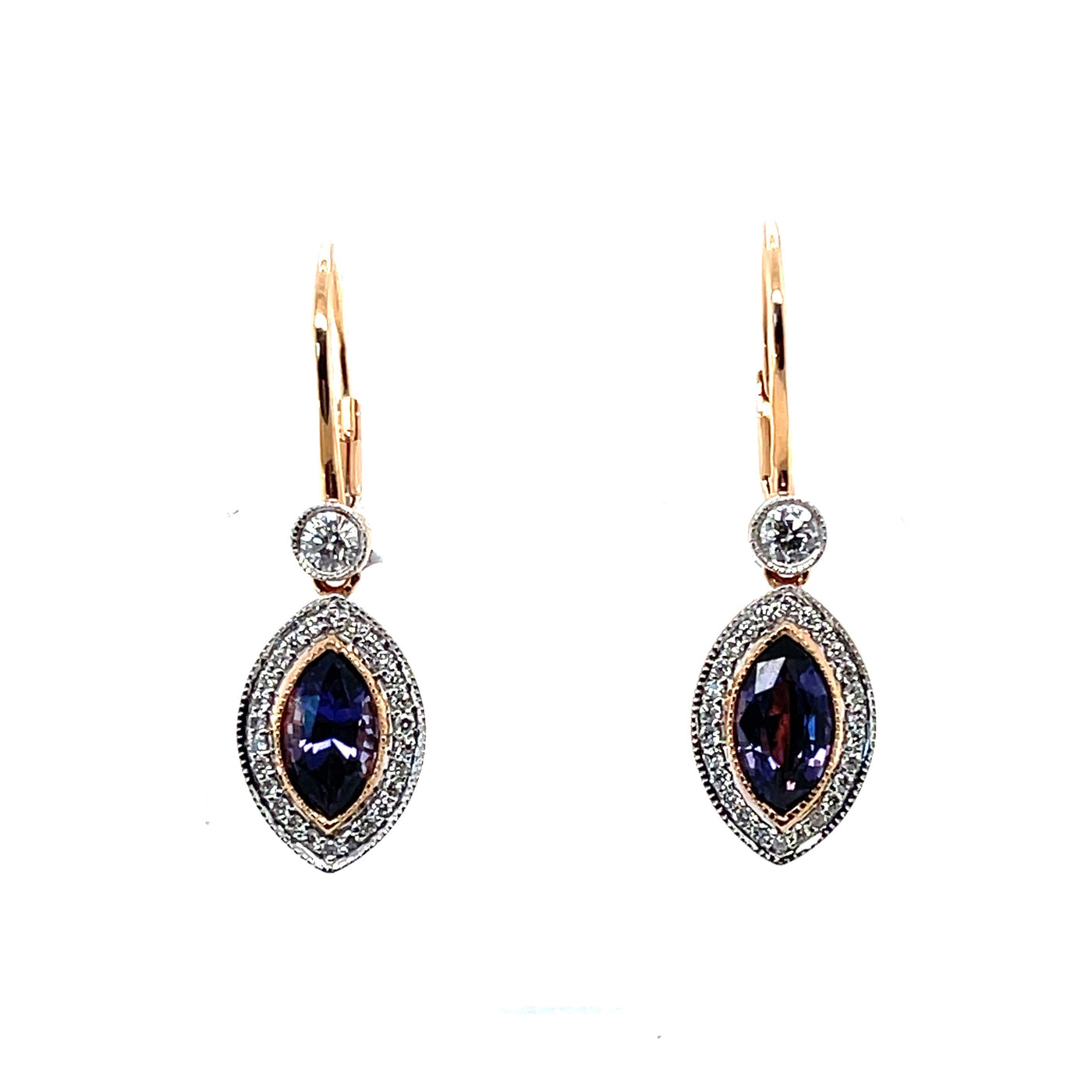 18CT Rose Gold (NO HEAT) Marquise Purple Sapphire Earrings