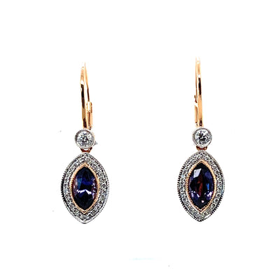 18CT Rose Gold (NO HEAT) Marquise Purple Sapphire Earrings