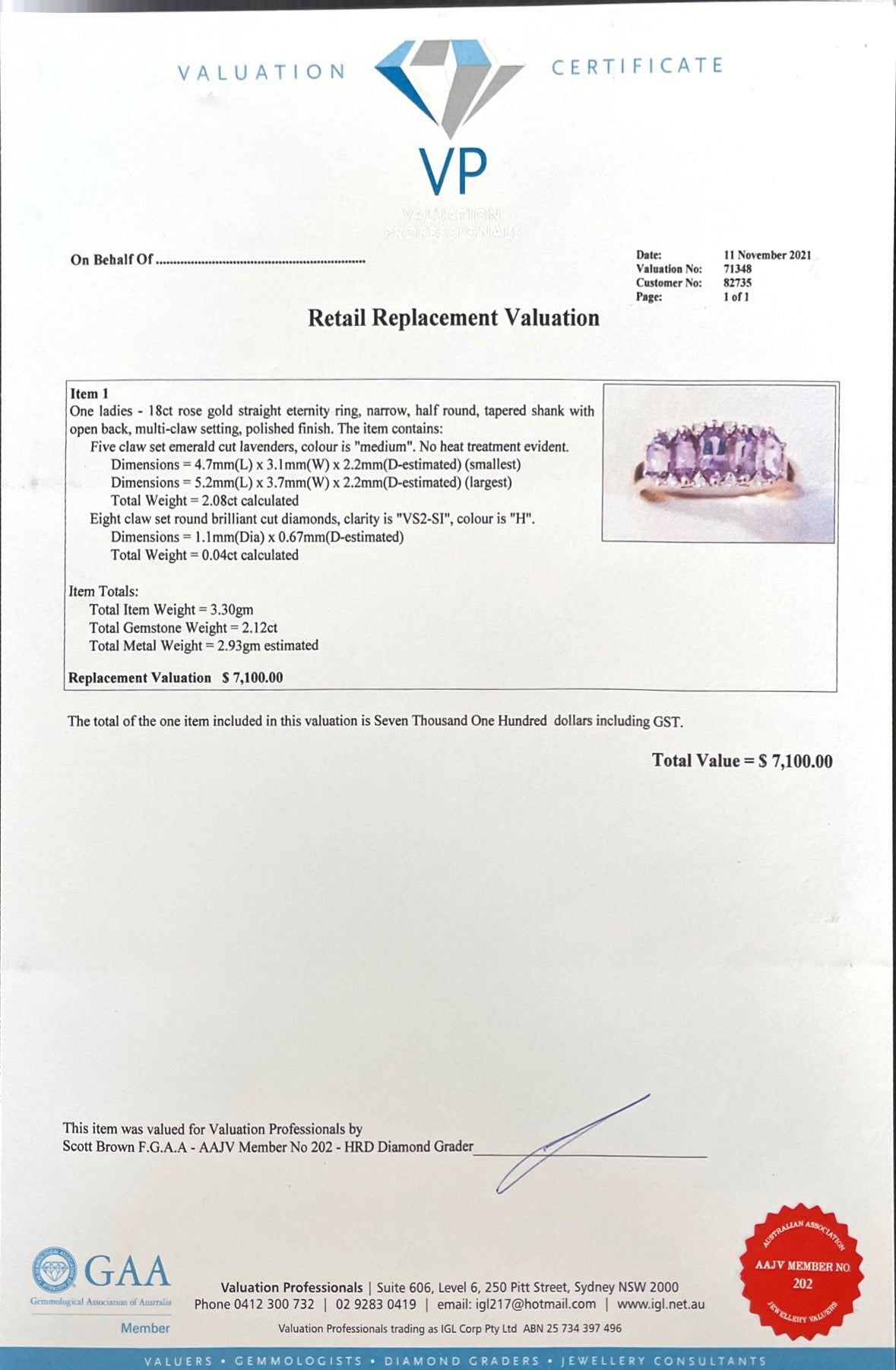 18CT Rose Gold (NO HEAT) Purple Coloured Sapphire Ring