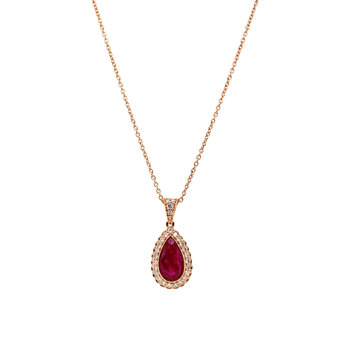 18CT Rose Gold (NO HEAT) Ruby and Diamond Necklace and Pendant