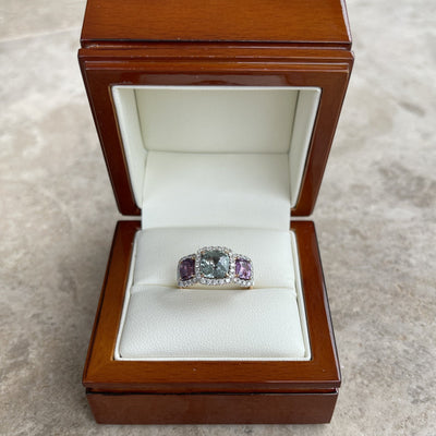 18CT Rose Gold (NO HEAT) Trilogy Coloured Sapphire Ring