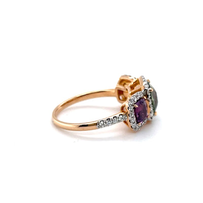 18CT Rose Gold (NO HEAT) Trilogy Coloured Sapphire Ring