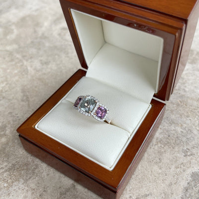 18CT Rose Gold (NO HEAT) Trilogy Coloured Sapphire Ring