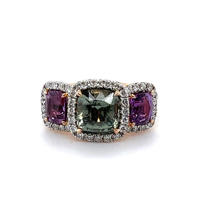18CT Rose Gold (NO HEAT) Trilogy Coloured Sapphire Ring