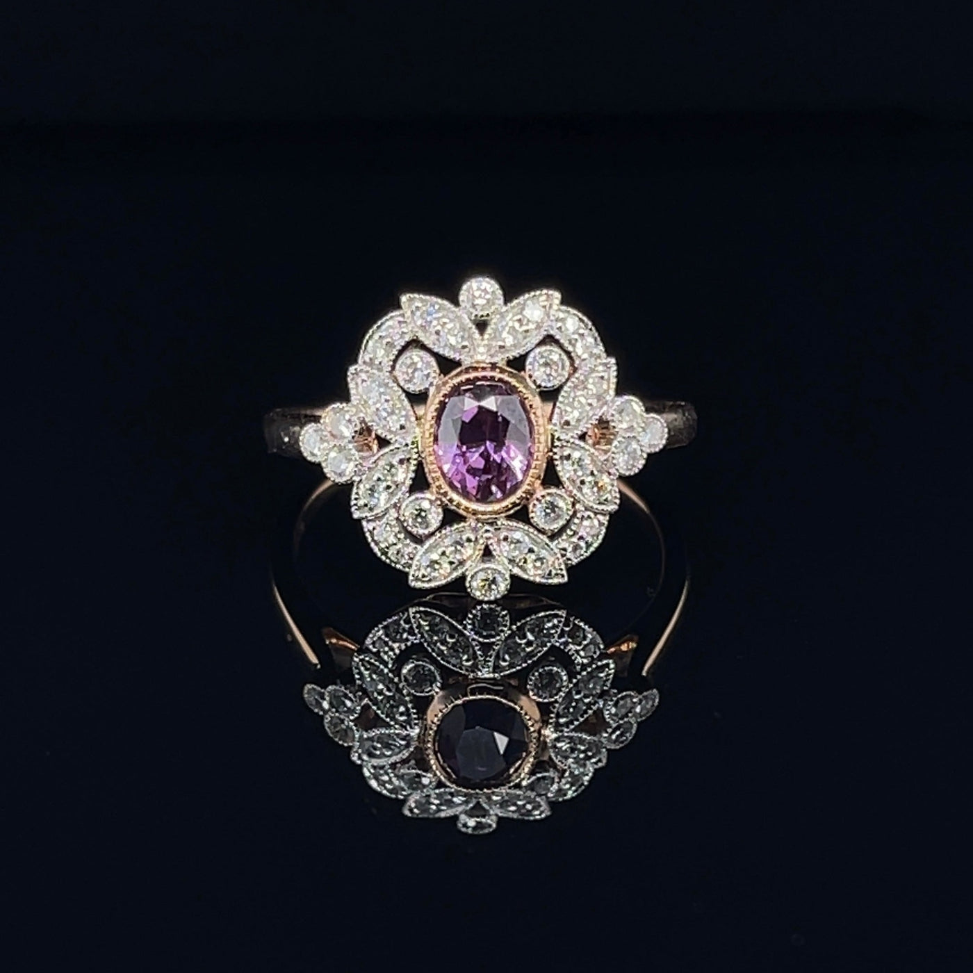 18CT Rose Gold (No Heat) Pink Sapphire and Diamond Ring