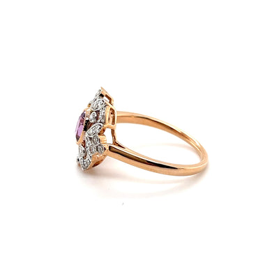 18CT Rose Gold (No Heat) Pink Sapphire and Diamond Ring