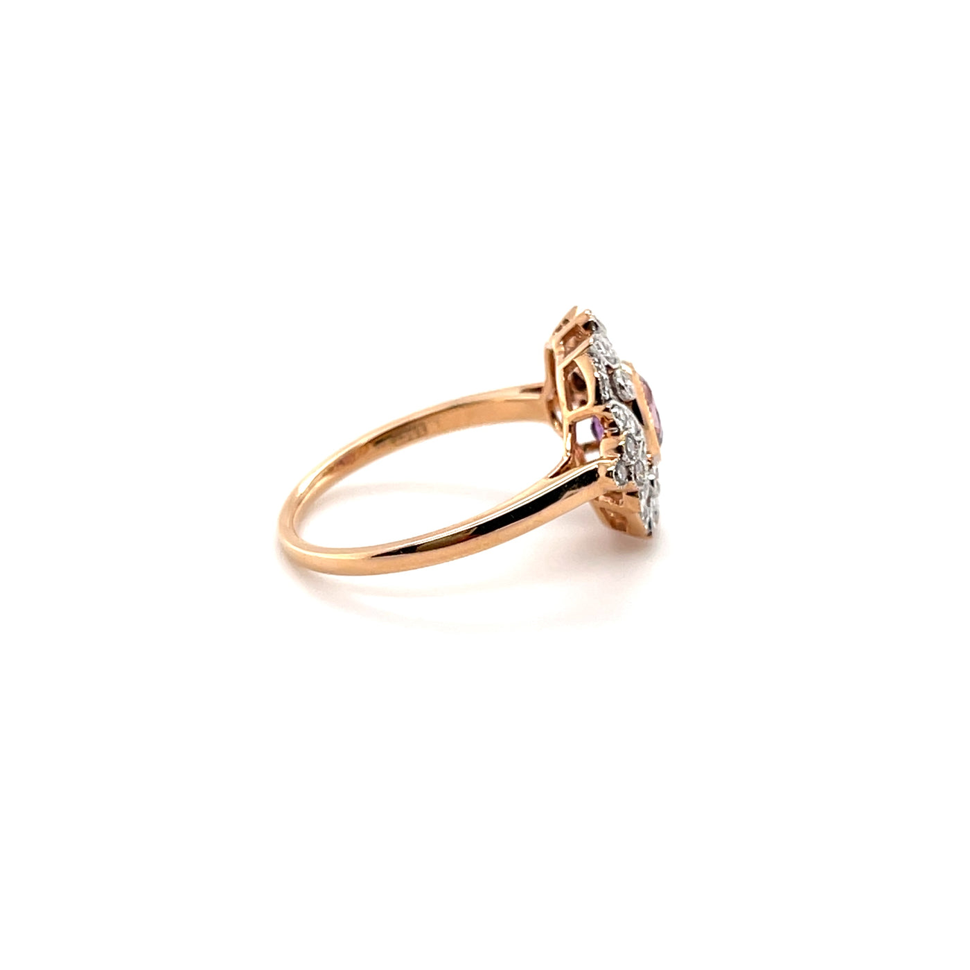 18CT Rose Gold (No Heat) Pink Sapphire and Diamond Ring
