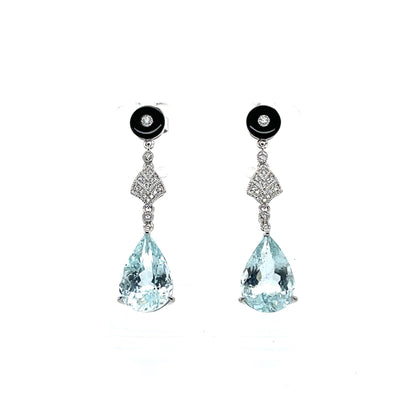 18CT White Gold Aquamarine and Diamond Pierced Drop Earring