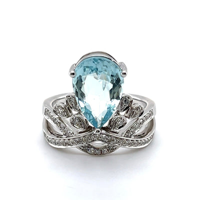 18CT White Gold Aquamarine and Diamond Ring