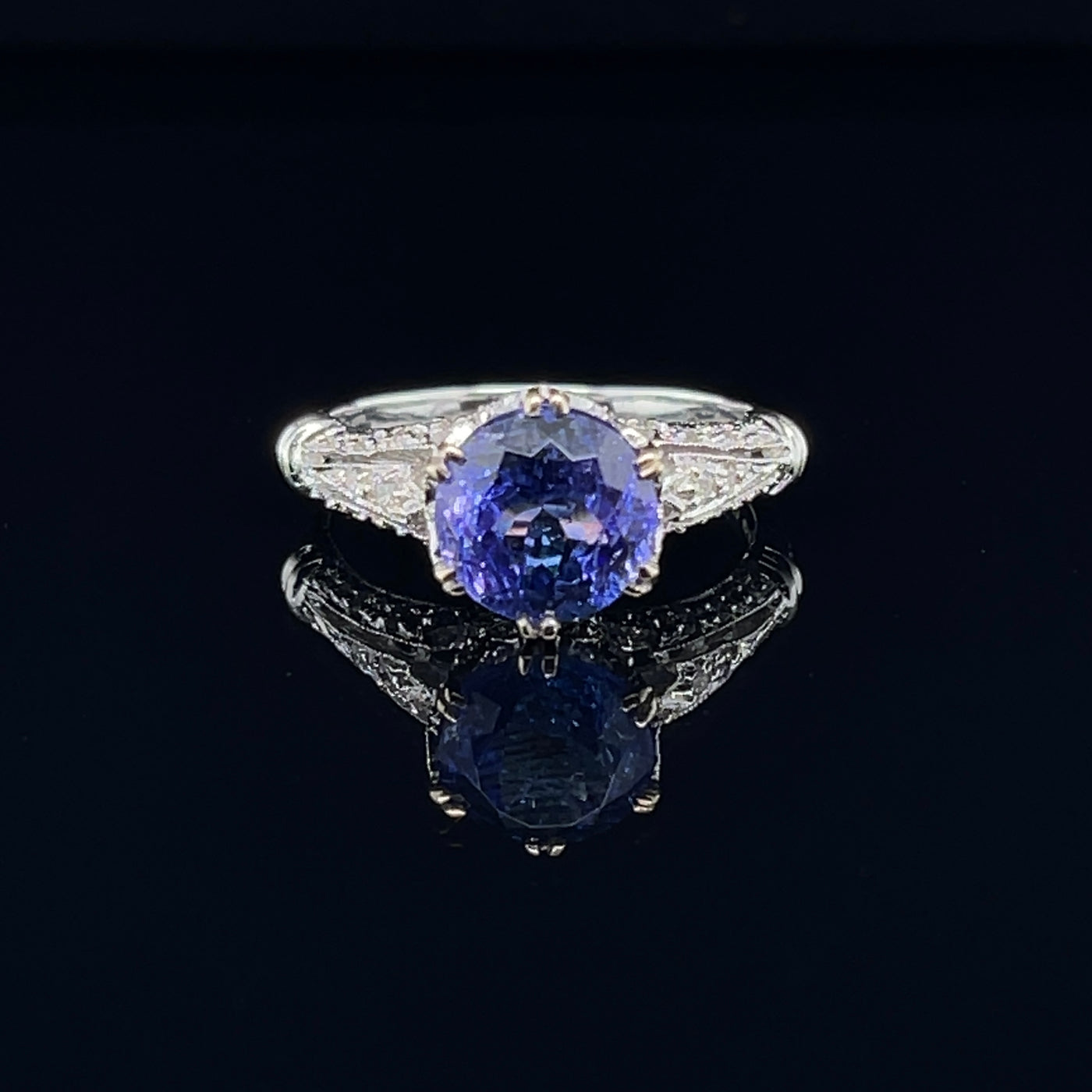 18CT White Gold Art Deco Style Tanzanite and Diamond Ring