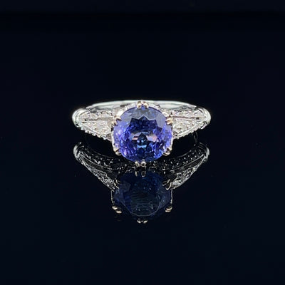 18CT White Gold Art Deco Style Tanzanite and Diamond Ring