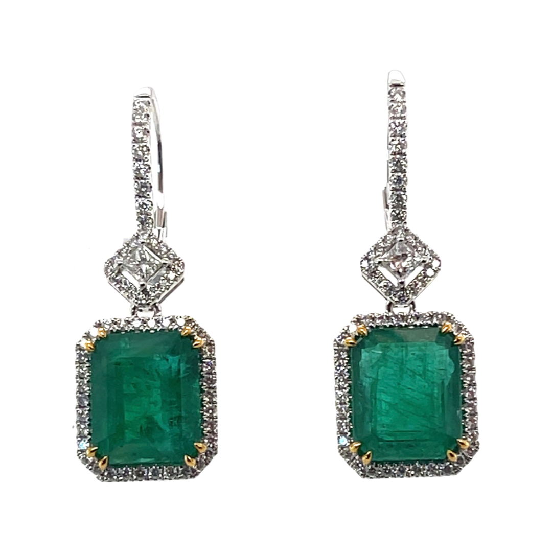 18CT White Gold Emerald and Diamond Earrings