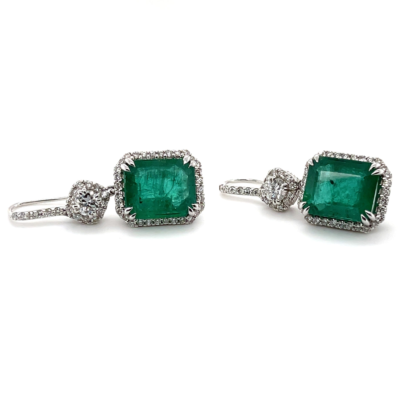 18CT White Gold Emerald and Diamond Earrings