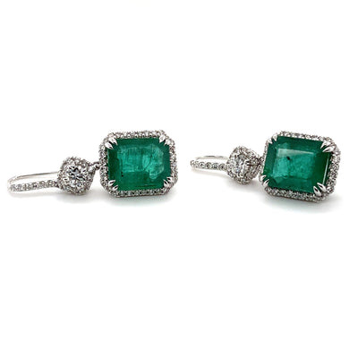 18CT White Gold Emerald and Diamond Earrings