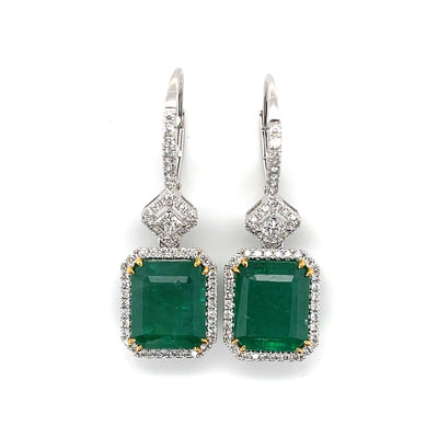 18CT White Gold Emerald and Diamond Earrings