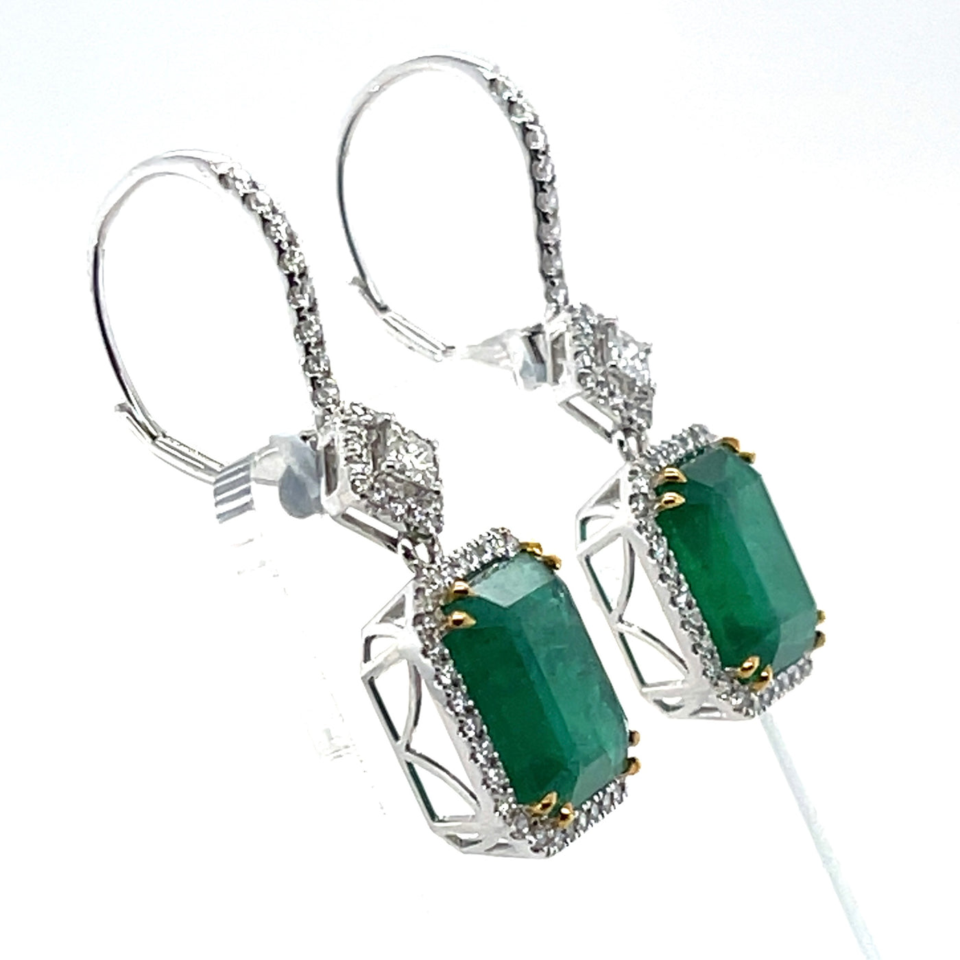 18CT White Gold Emerald and Diamond Earrings