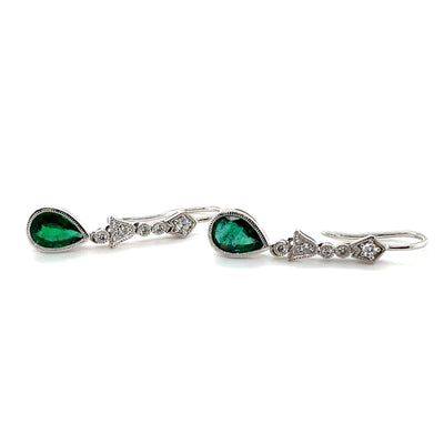 18CT White Gold Emerald and Diamond Earrings