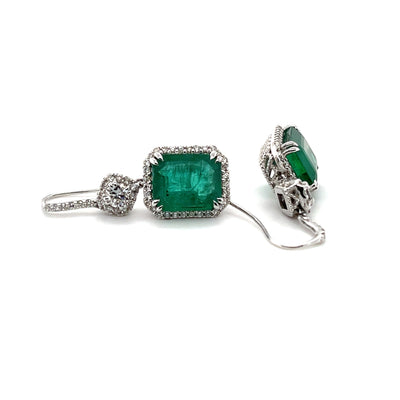 18CT White Gold Emerald and Diamond Earrings