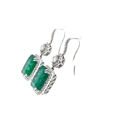 18CT White Gold Emerald and Diamond Earrings