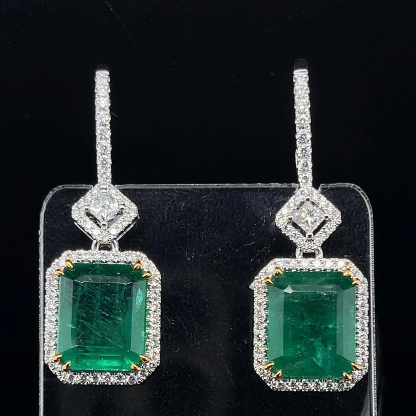 18CT White Gold Emerald and Diamond Earrings