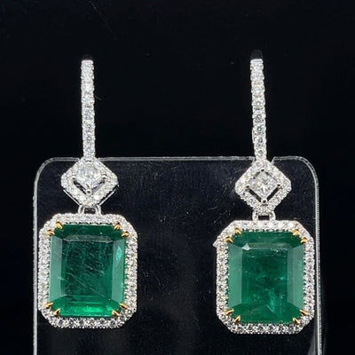 18CT White Gold Emerald and Diamond Earrings