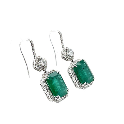 18CT White Gold Emerald and Diamond Earrings