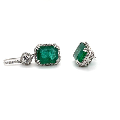 18CT White Gold Emerald and Diamond Earrings