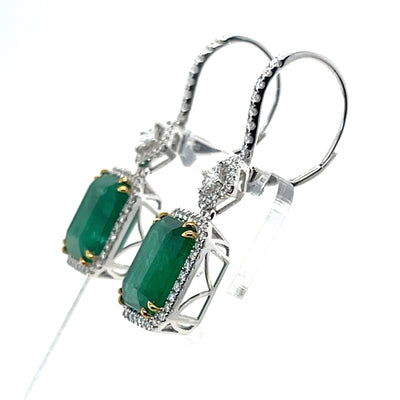 18CT White Gold Emerald and Diamond Earrings