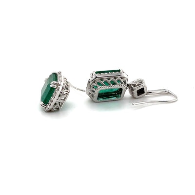 18CT White Gold Emerald and Diamond Earrings