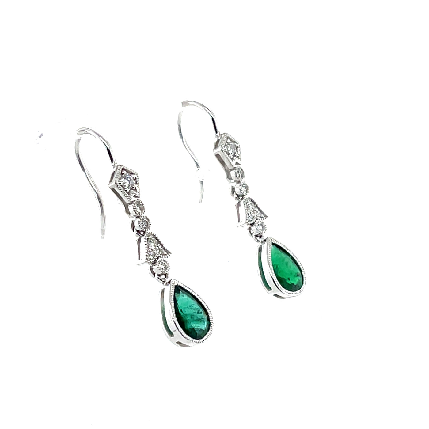 18CT White Gold Emerald and Diamond Earrings