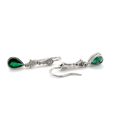18CT White Gold Emerald and Diamond Earrings