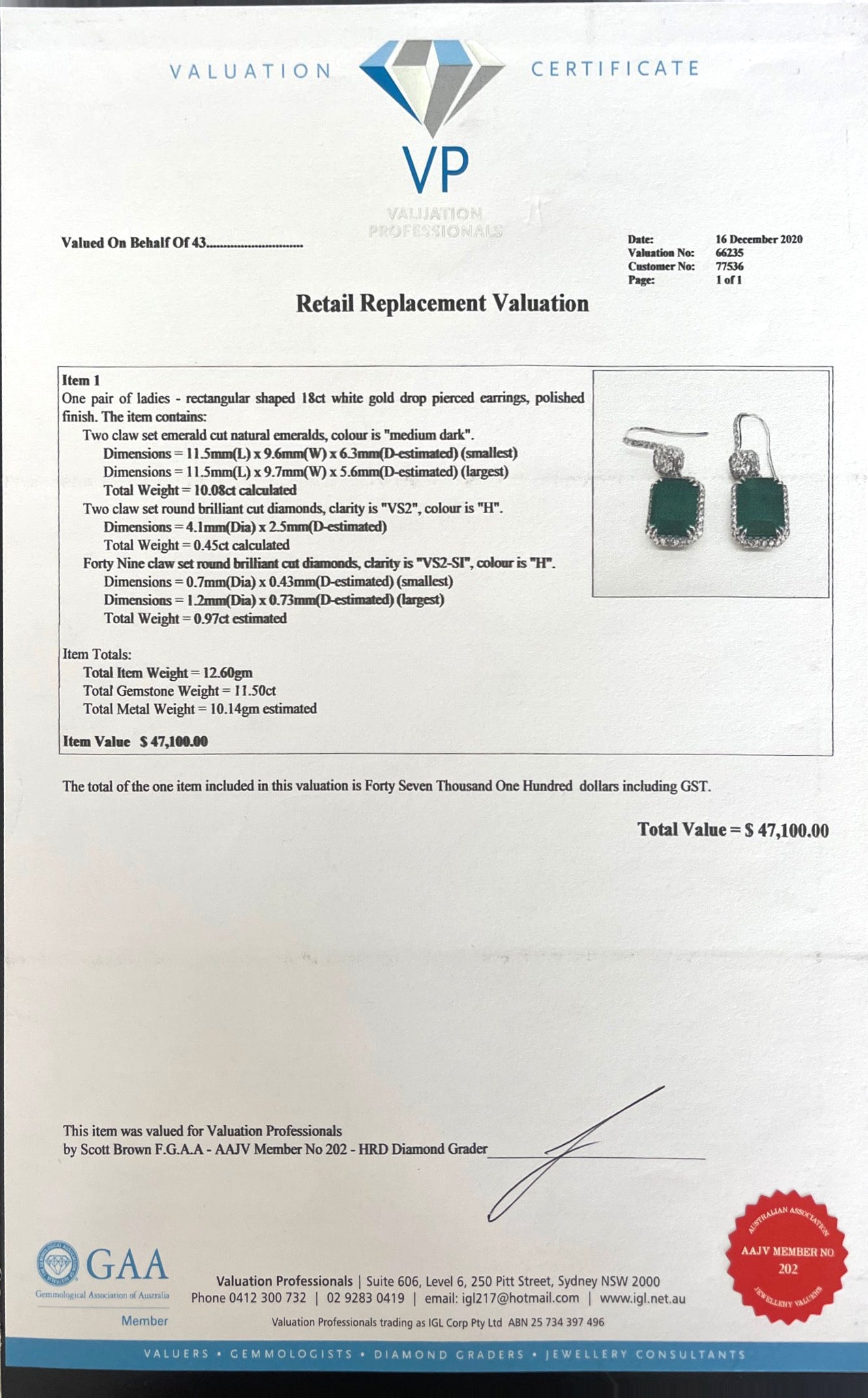 18CT White Gold Emerald and Diamond Earrings
