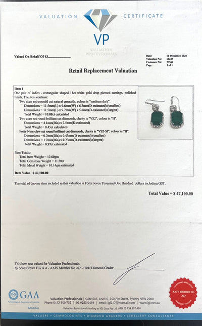18CT White Gold Emerald and Diamond Earrings