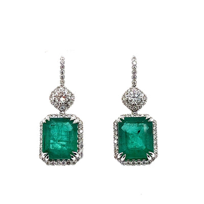 18CT White Gold Emerald and Diamond Earrings