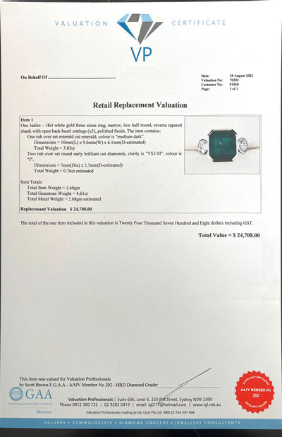 18CT White Gold Emerald and Diamond Ring