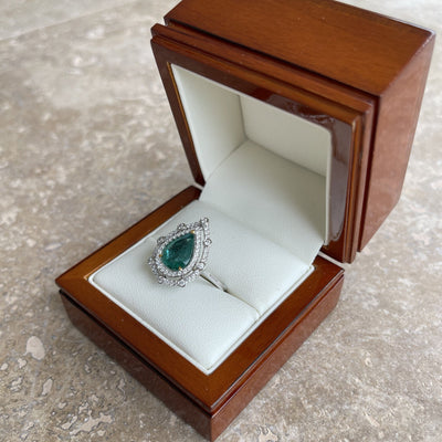 18CT White Gold Pear Emerald and Diamond Ring
