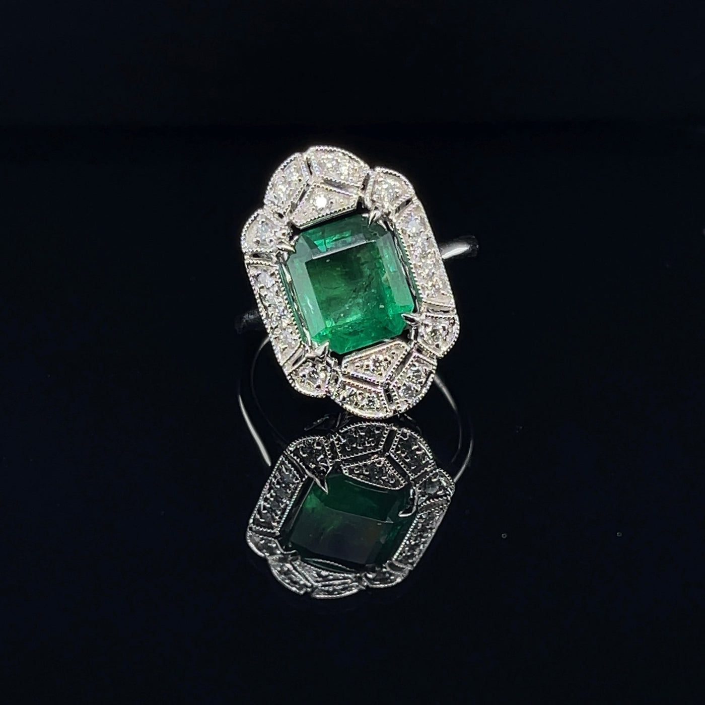 18CT White Gold Emerald and Diamond Ring