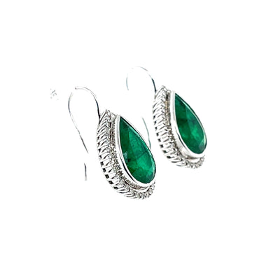 18CT White Gold Emerald and Diamond Tear Drop Earrings